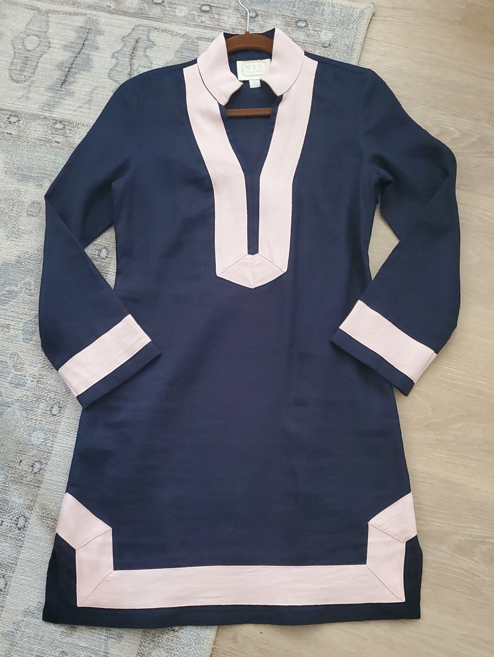 STS Sail To Sable Classic Linen Tunic Dress Navy Pink SzXS